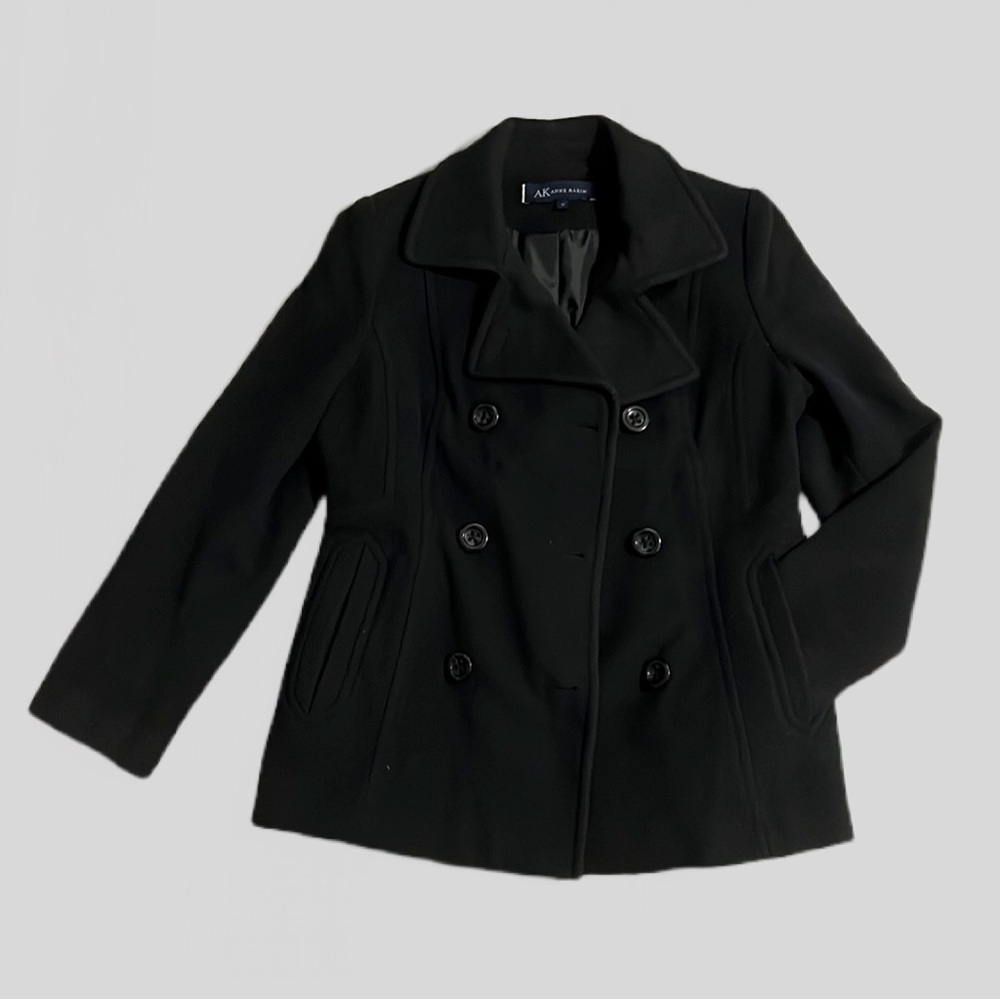 Anne Klein Double-breasted Peacoat Wool Black Woman’s Sz Medium Vintage Like New